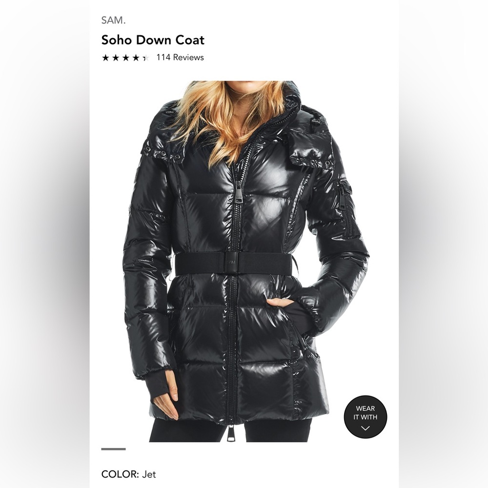 SAM. Soho Jet Black Down Jacket sz M